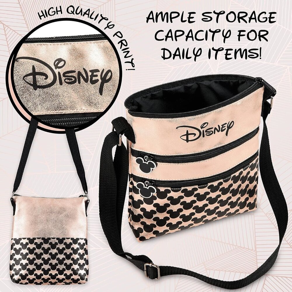 Women's Rose Gold Shoulder Bag Minnie And Mickey Minimal Mouse Cross Body Bag - Picture 4 of 5